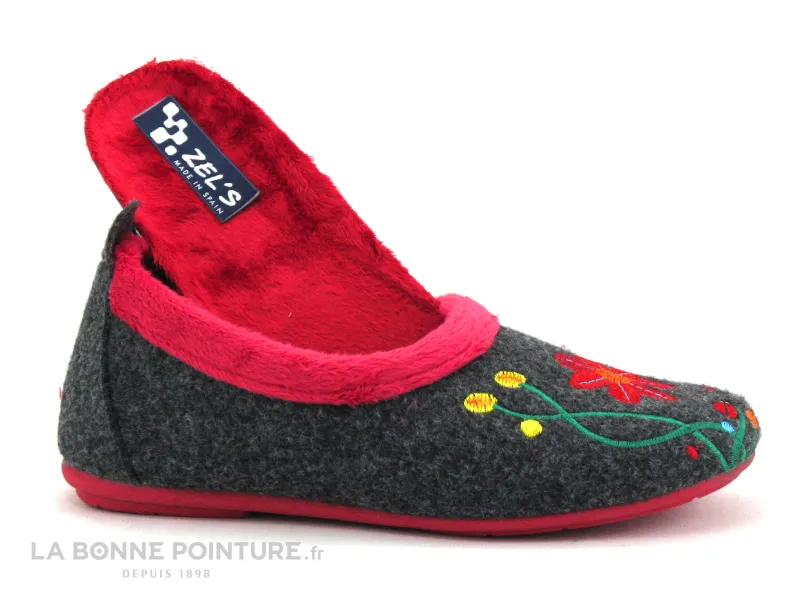 Achat chaussures ZEL'S Femme Pantoufle Chausson, vente Zels 4611 Gris Fuchsia - Fleurs - Chausson Femme
