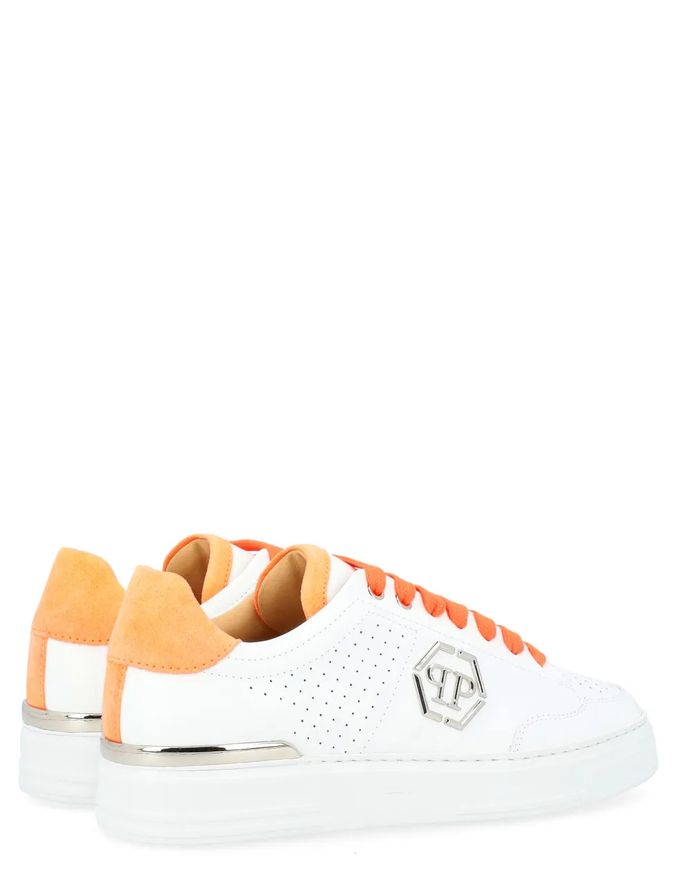 Baskets Philipp Plein Lo-Top en cuir perforé blanc et orange