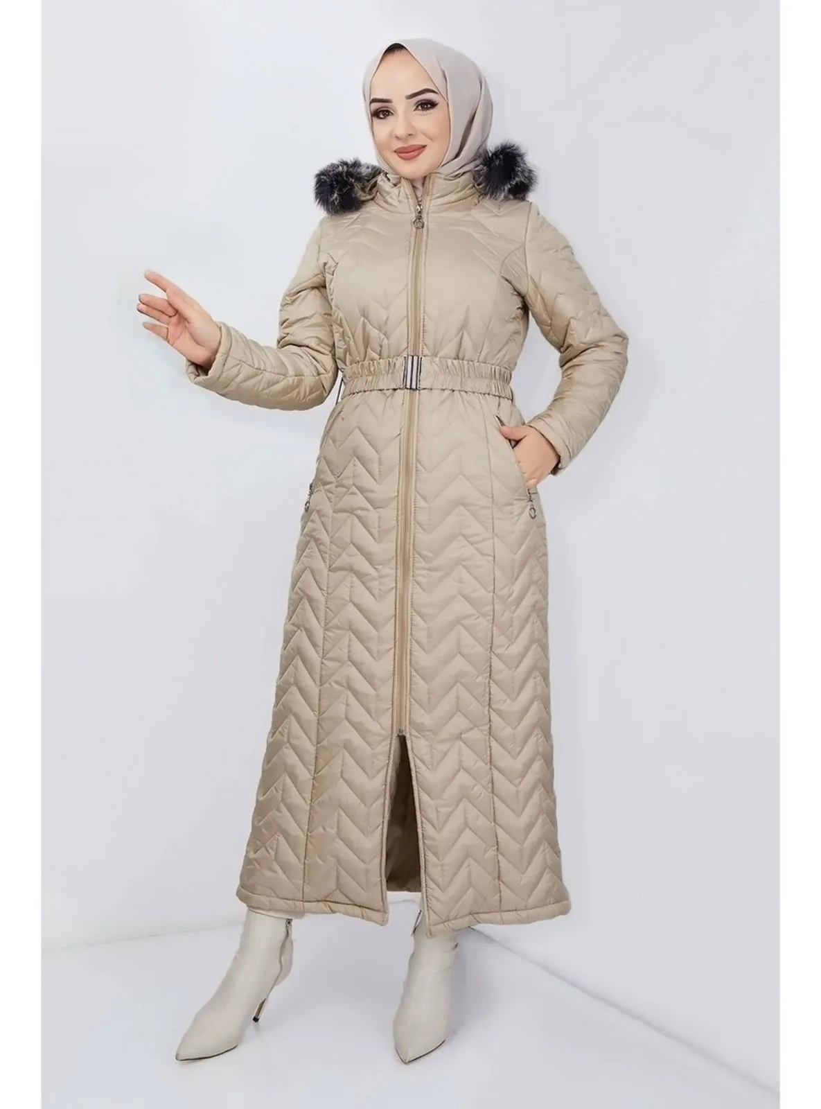 Beige - 900gr - Plus Size Puffer Jacket