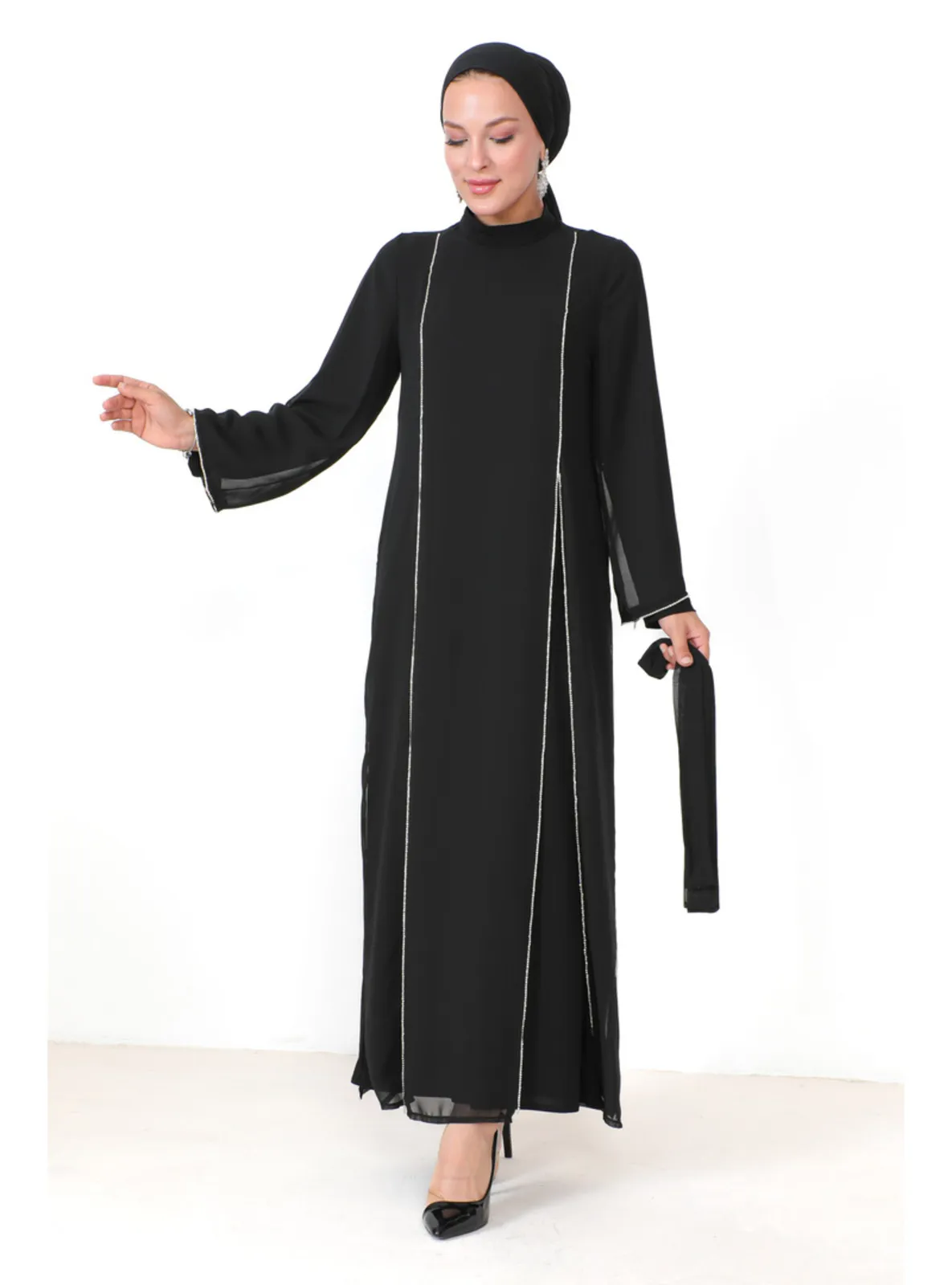 Black - Unlined - Plus Size Evening Dress