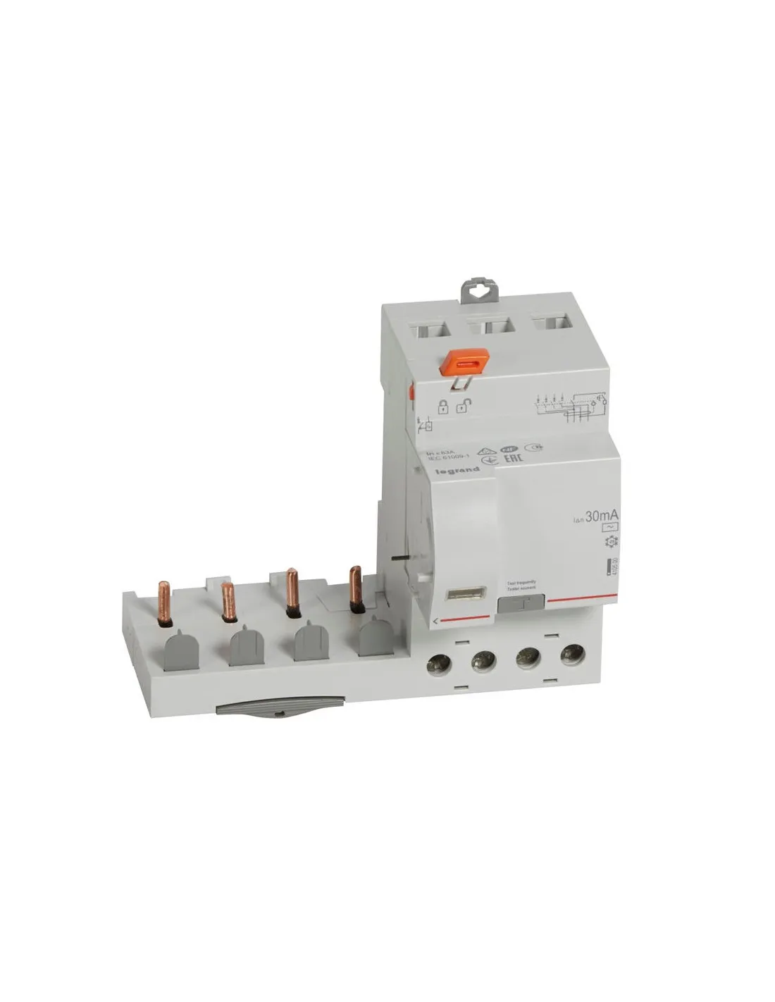 Bloc différentiel adaptable à vis DX³ pour disjoncteur 4 Pôles 400V 63A type AC 30mA LEGRAND 410500