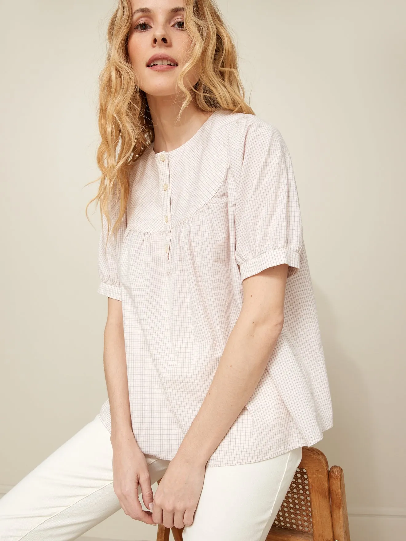 Blouse mini-carreaux femme