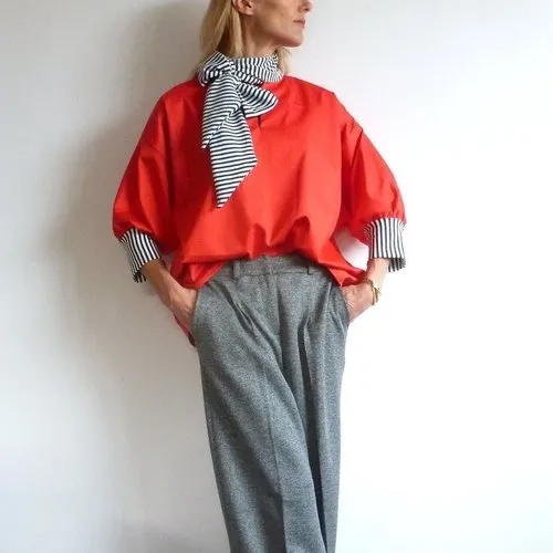 Blouse rouge à lavallière rita