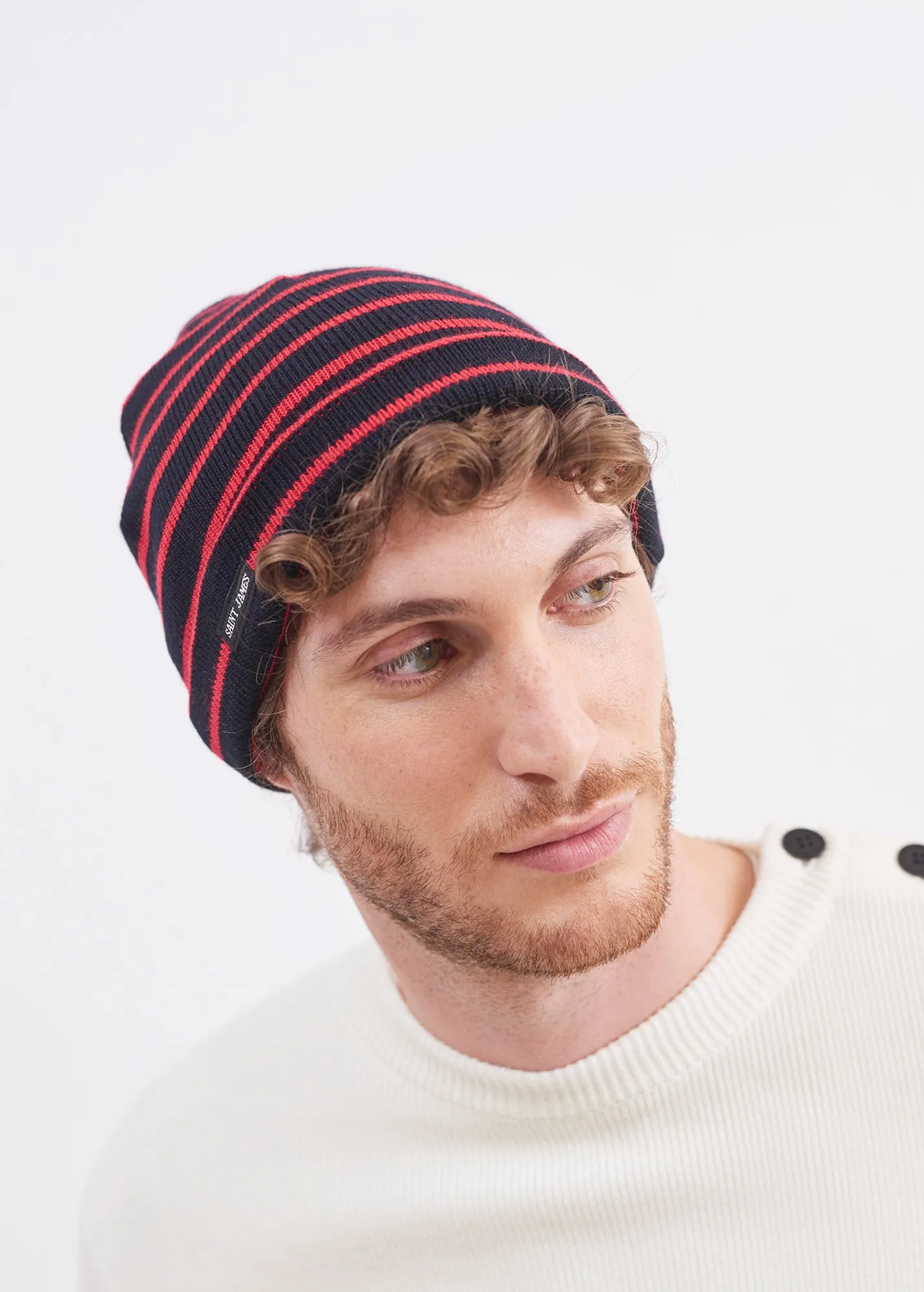 Bonnet marin rayé Cartier - en laine douce (NAVY/TULIPE)