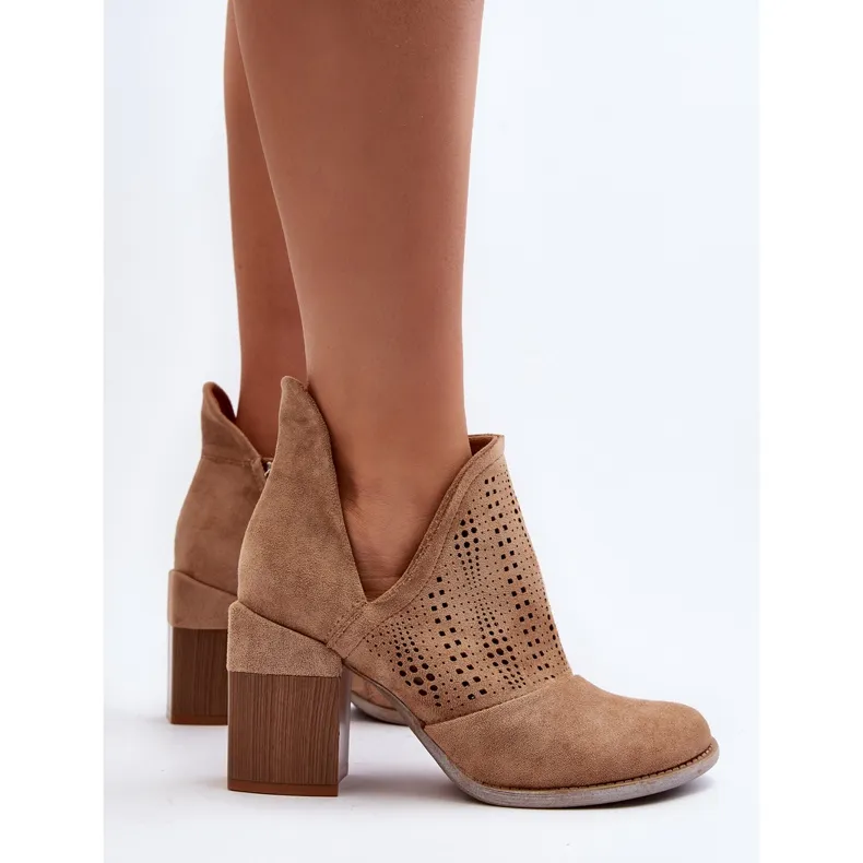 Bottines Ajourées Sur Talon Haut Femme Beige Niartima