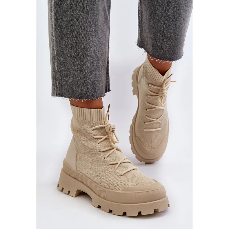 Bottines Chaussette Slip-On Femme Beige Clair Solime