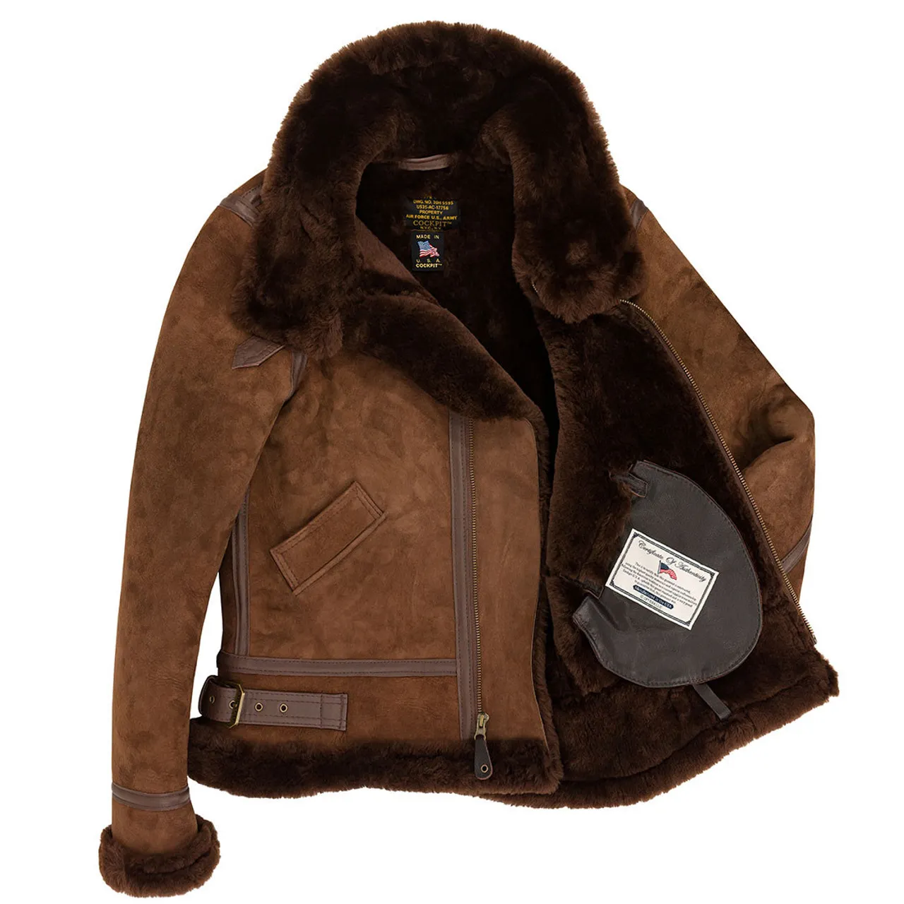 Cockpit USA Women's B-3 Suede Bomber Jacket Brown USA Made 