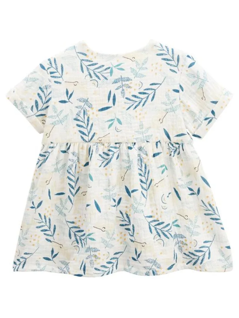 Ensemble robe bébé et bloomer en gaze de coton Iskia - Ecru