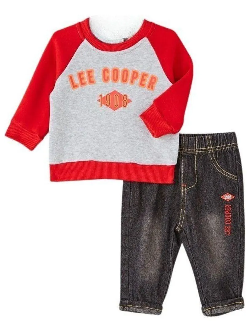 Lee Cooper - Ensemble ​​Veste t-shirt pantalon bébé garçon Imprimé Logo - Rouge