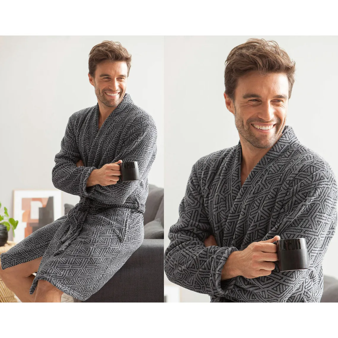 Peignoir d'intérieur homme graphique-gris anthracite en coton | 3 Suisses