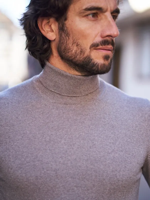 Pull col roulé en laine mérinos Henry beige