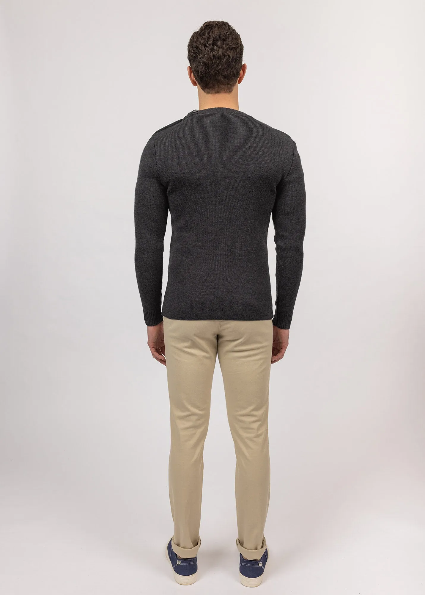 Pull marin uni Rochefort - coupe ajustée, en laine mérinos (ANTHRACITE)