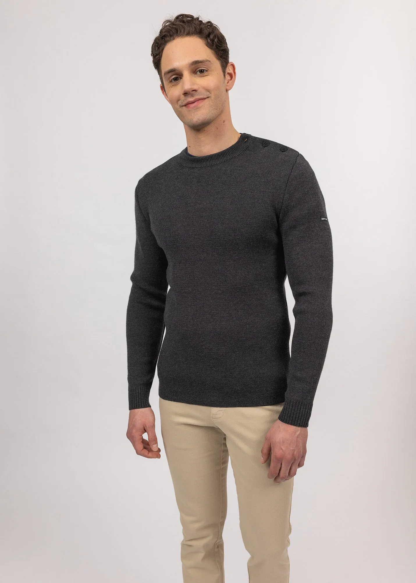 Pull marin uni Rochefort - coupe ajustée, en laine mérinos (ANTHRACITE)