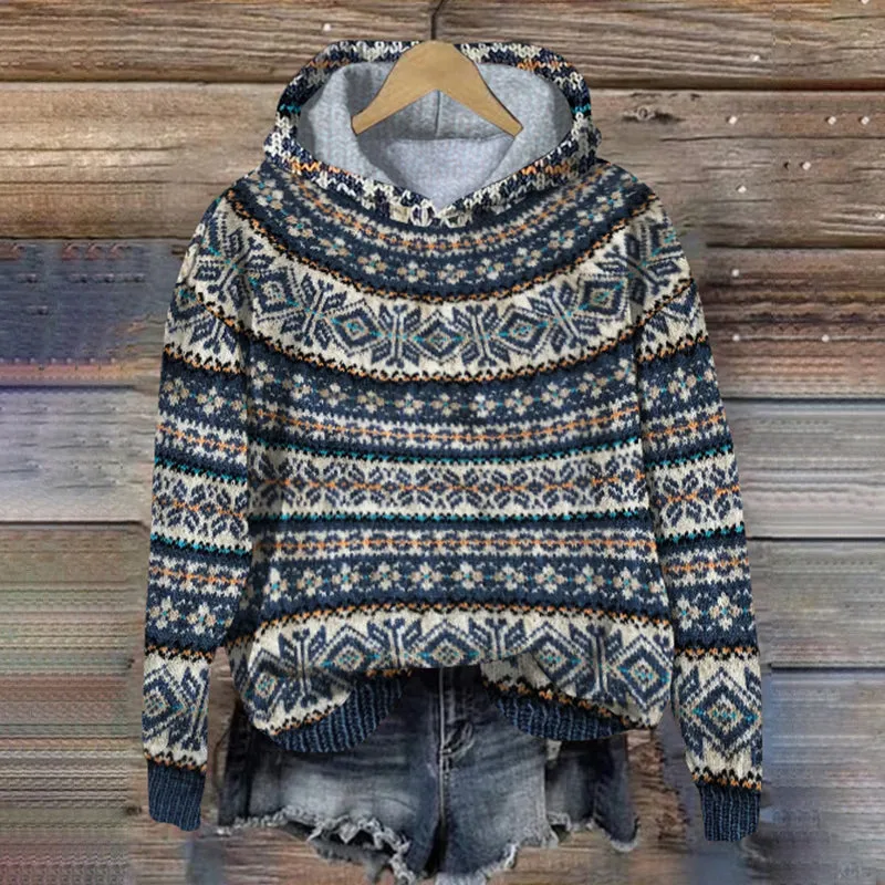 Pull à Capuche à Motifs Multicolores pour Femmes