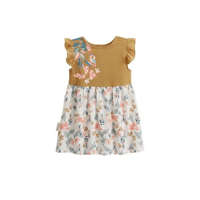Robe bébé + bloomer en gaze de coton Flamingo