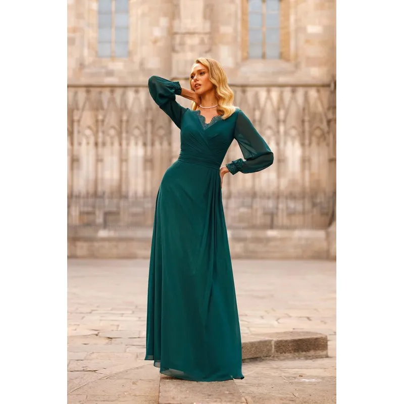 Robe ceremonie mousseline et dentelle manches longues Creatif Paris RO536M