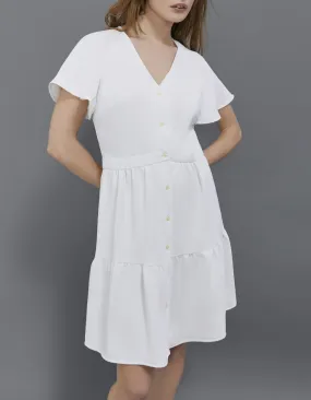 Robe écrue encolure V boutonnée devant Femme