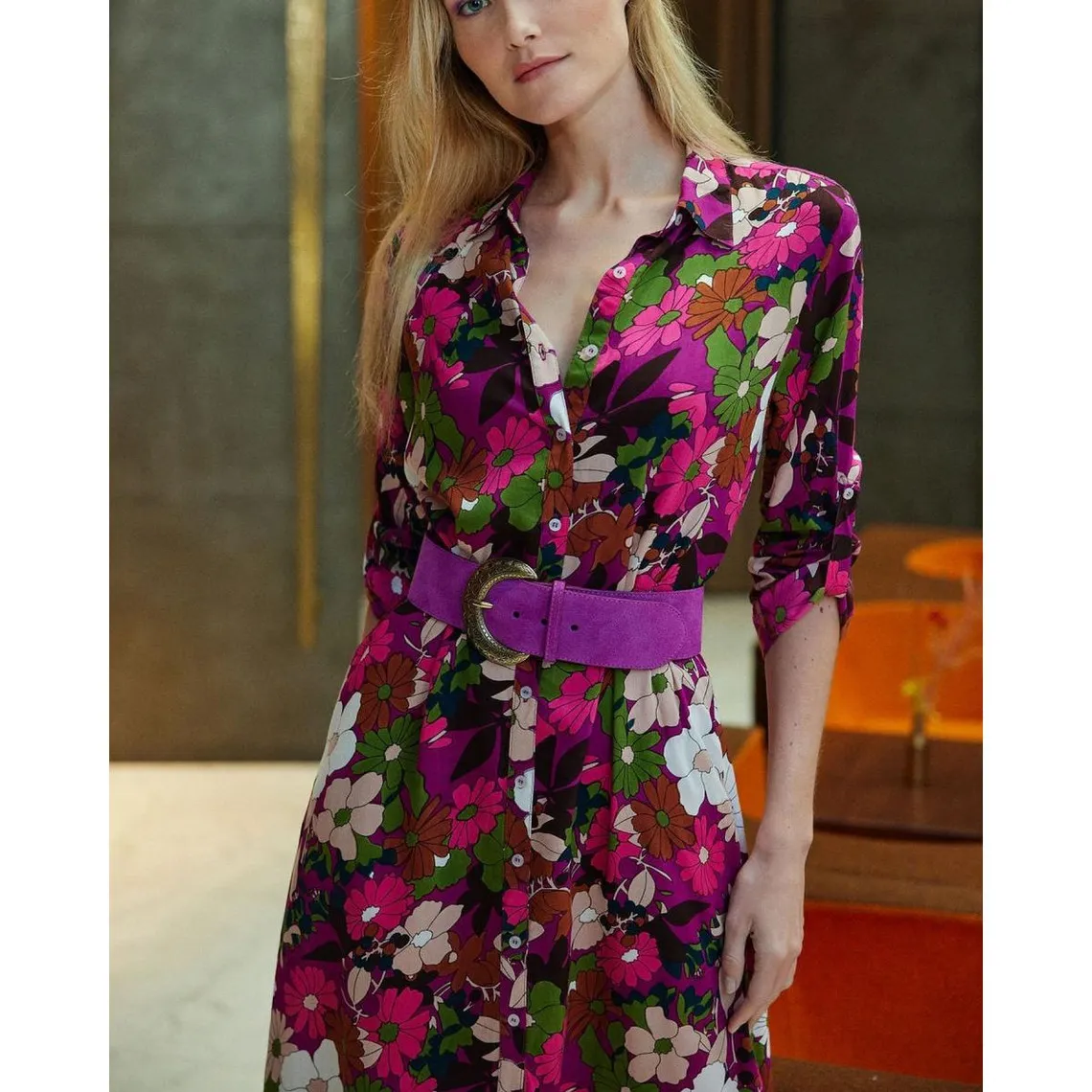 Robe longue BRIAGA fleur rose | 3 Suisses