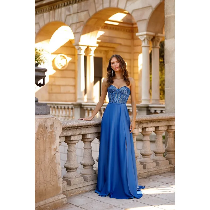 Robe longue évasée corset haut sequins et bas satin Creatif Paris RP103