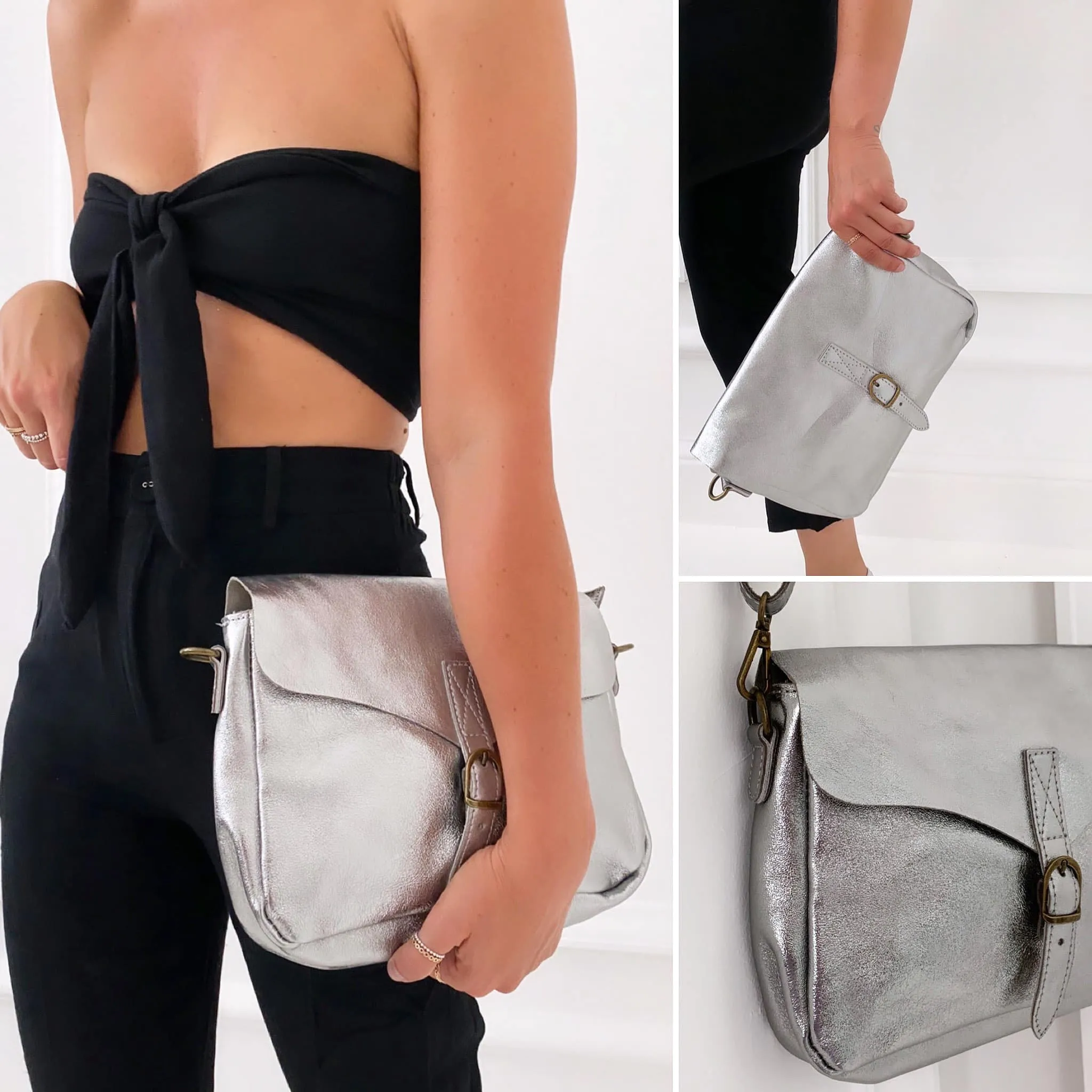 Sac argenté 100% cuir