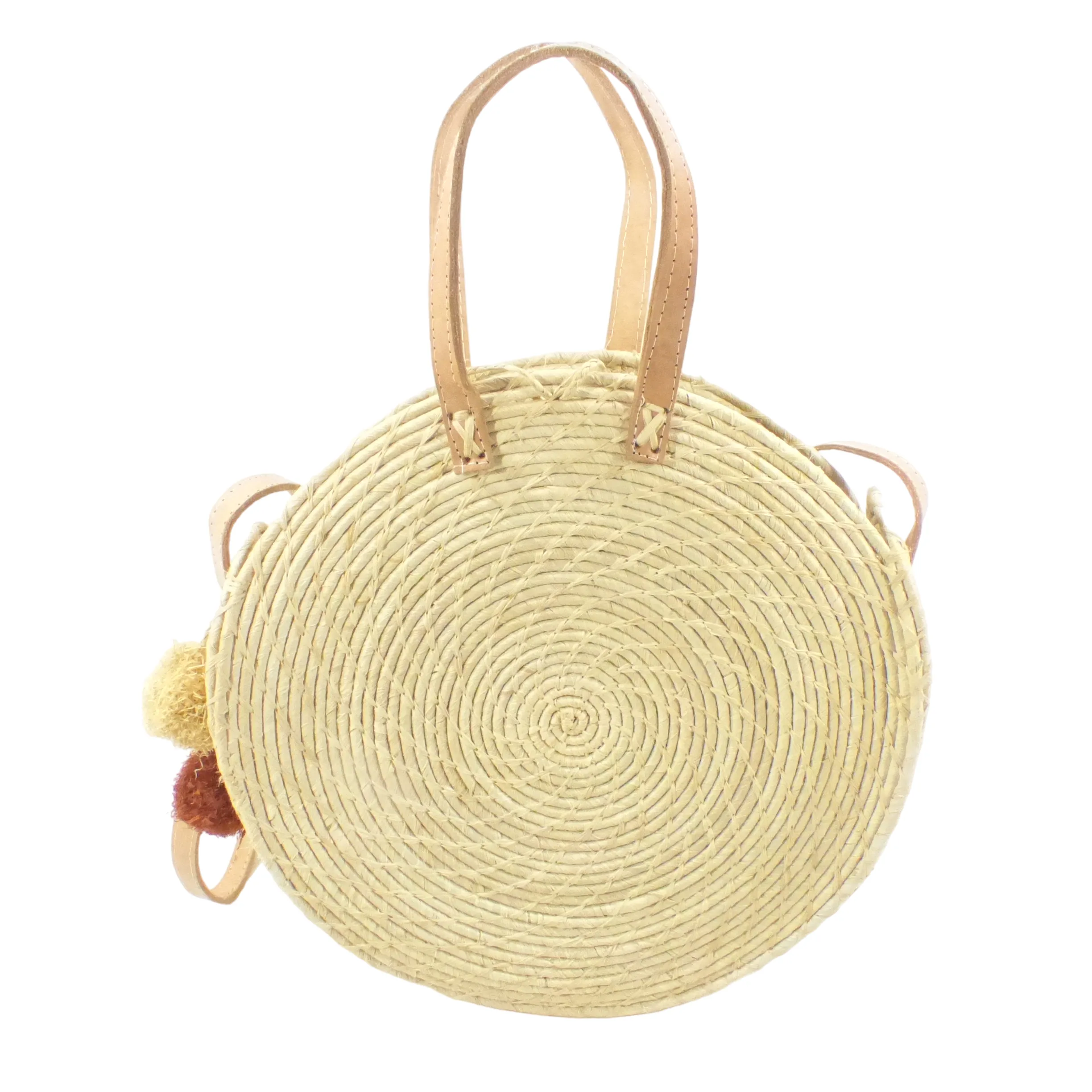 Sac rond porté épaule / porté main en paille - Style bohême