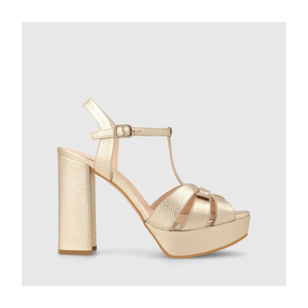 Sandale en cuir métallisé avec paillettes dorées et détails de lanières entrelacées | LODI Chaussures pour femmes en ligne