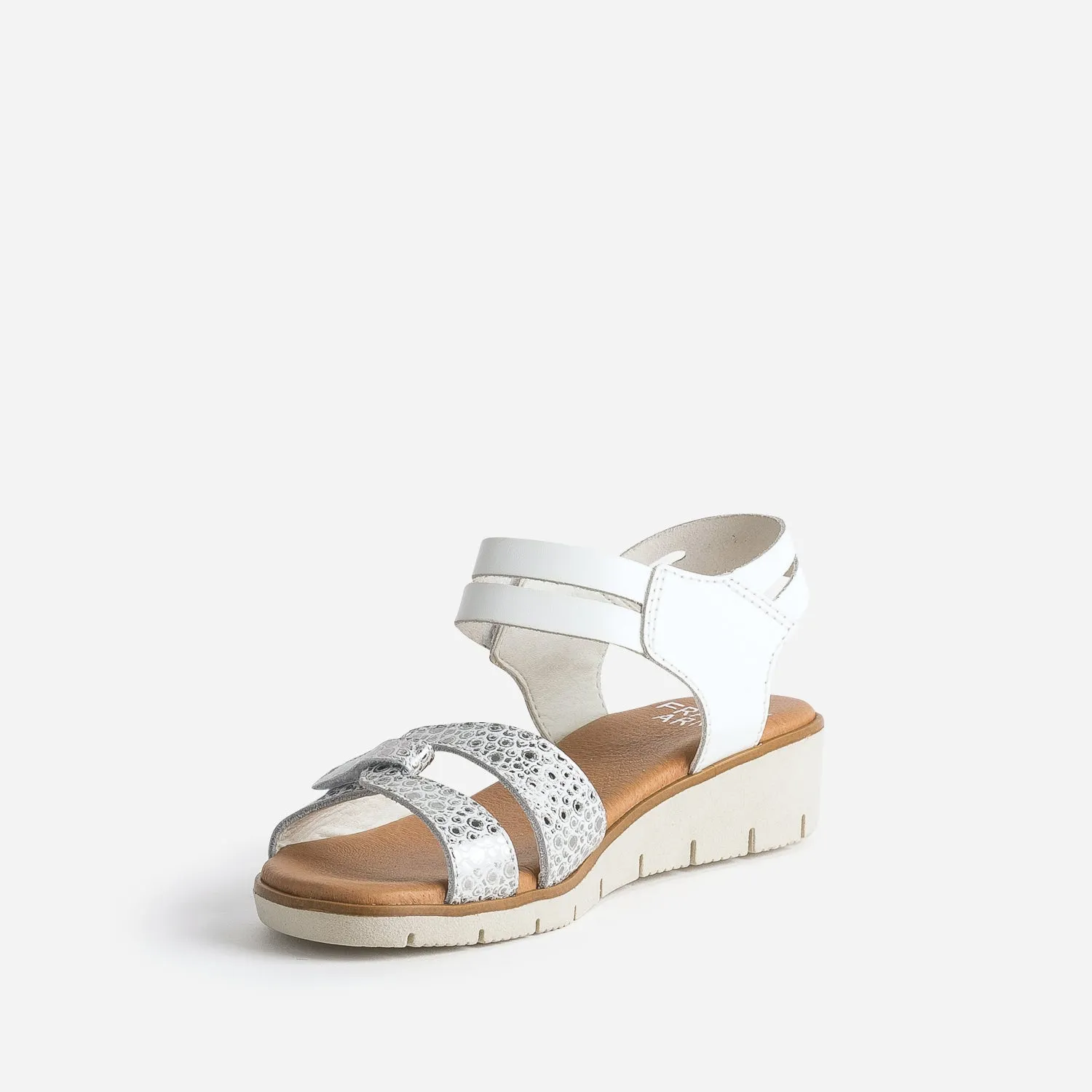Sandale FRANCE ARNO blanc et argenté cuir - Sandales Femme | ERAM