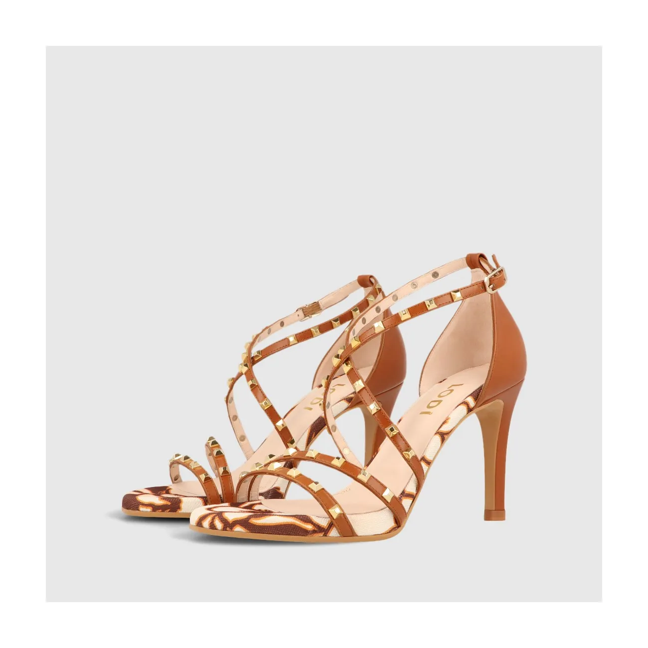 Sandale Inza en cuir imprimé de feuilles marrons | LODI Chaussures pour femme en ligne