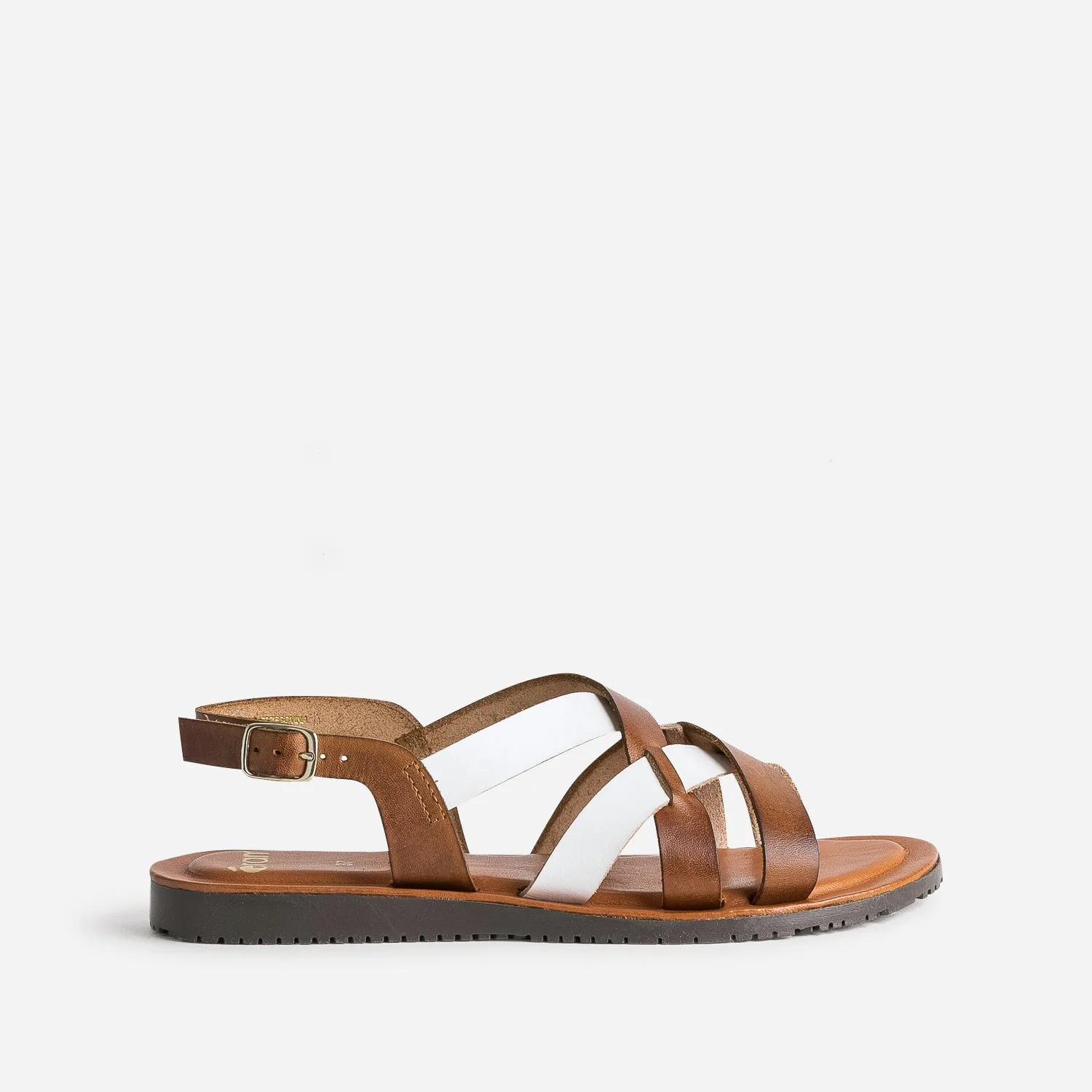 Sandale marron et blanche en cuir à brides croisées - Sandales Femme | ERAM