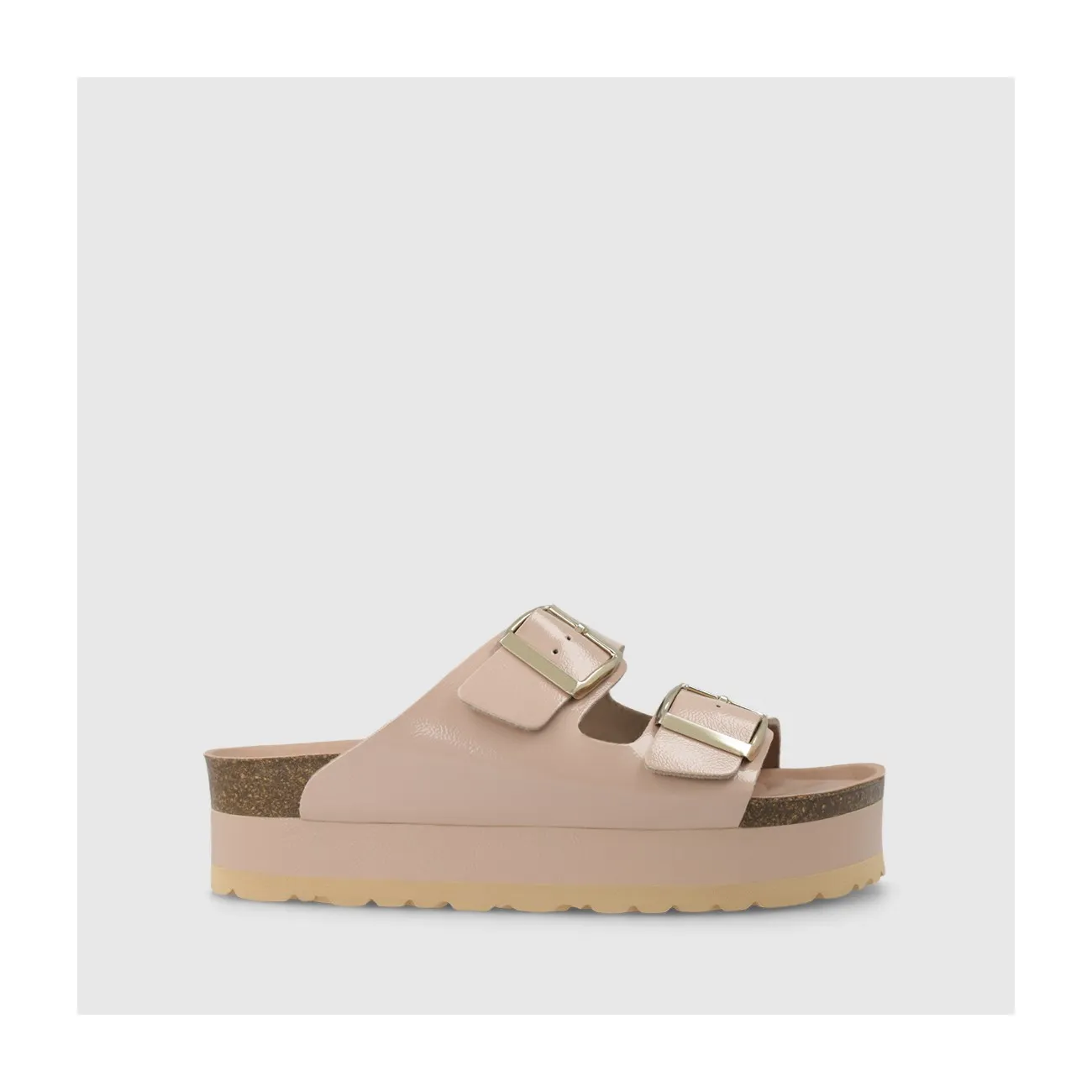 Sandale plateforme pour femme en tissu effet cuir verni couleur nude. I LODI Chaussures pour femme online.