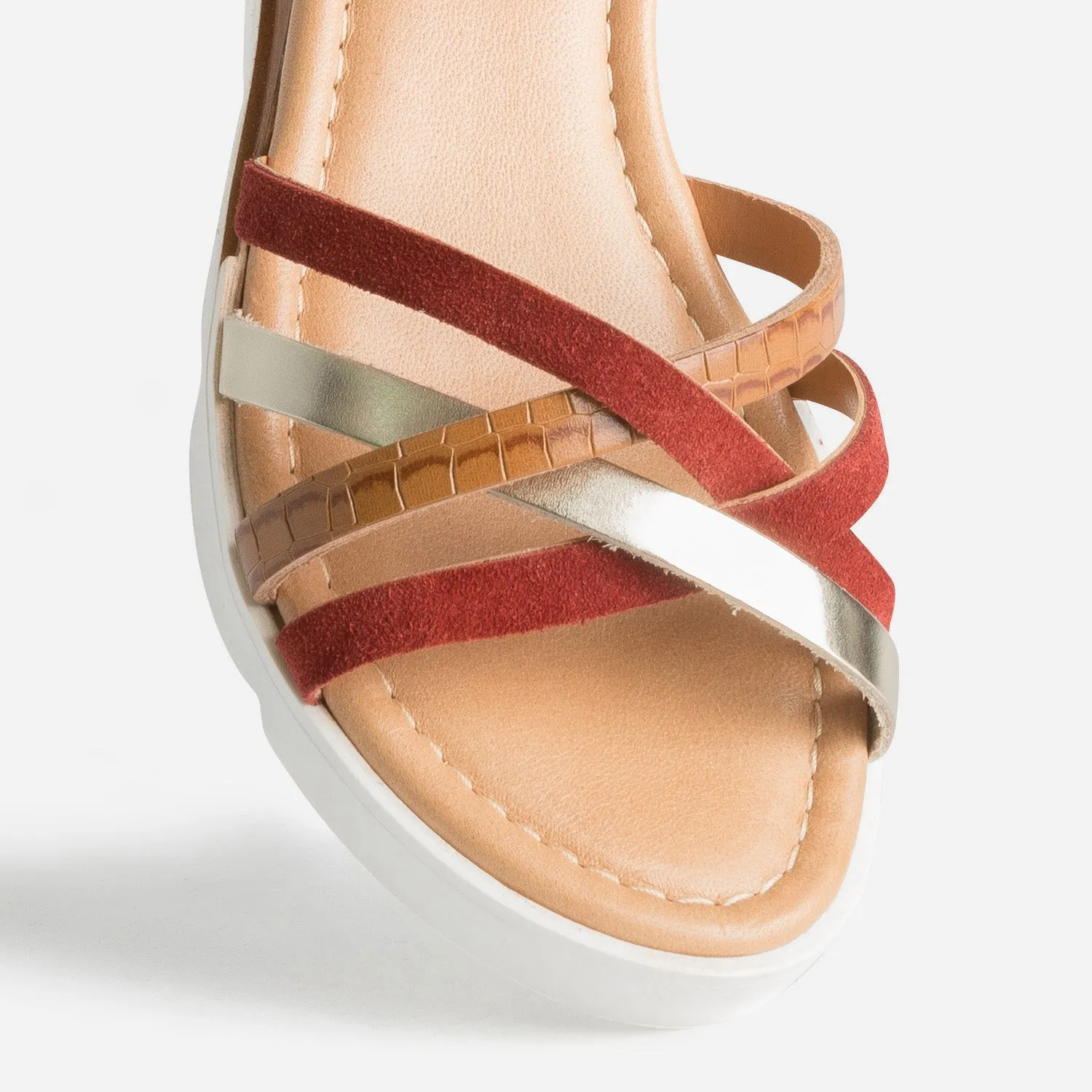 Sandale TBS cognac en cuir à brides rouille et dorée - Sandales Femme | ERAM