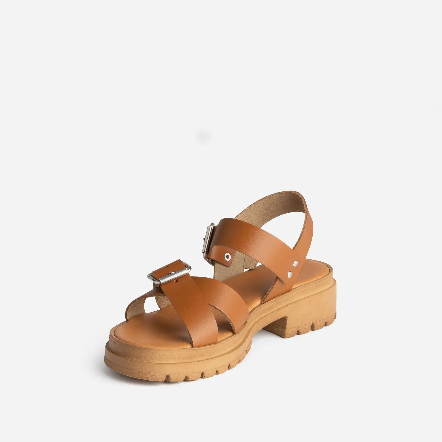 Sandale TEXTO camel en cuir à semelle crantée - Sandales Femme | ERAM