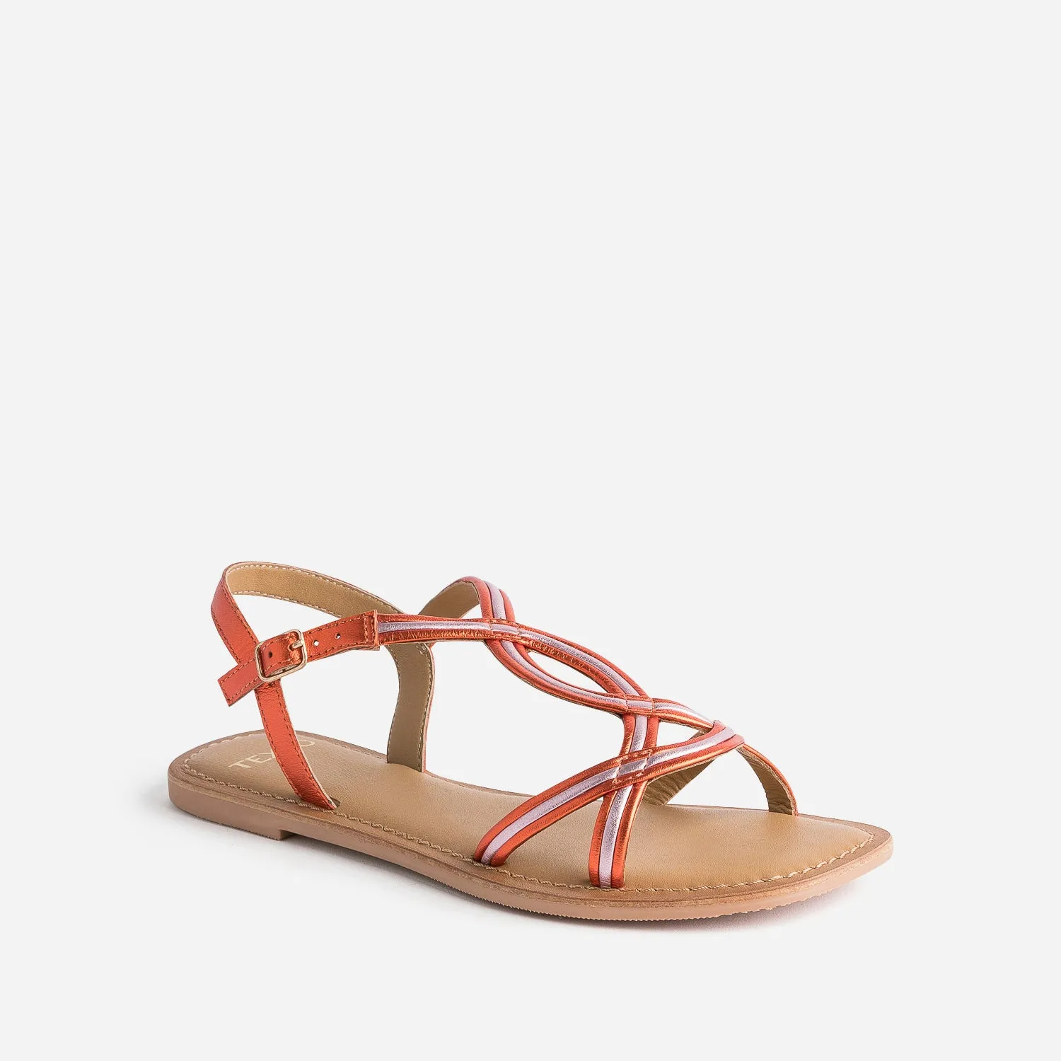 Sandale TEXTO orange et parme cuir métallisé - Sandales Femme | ERAM