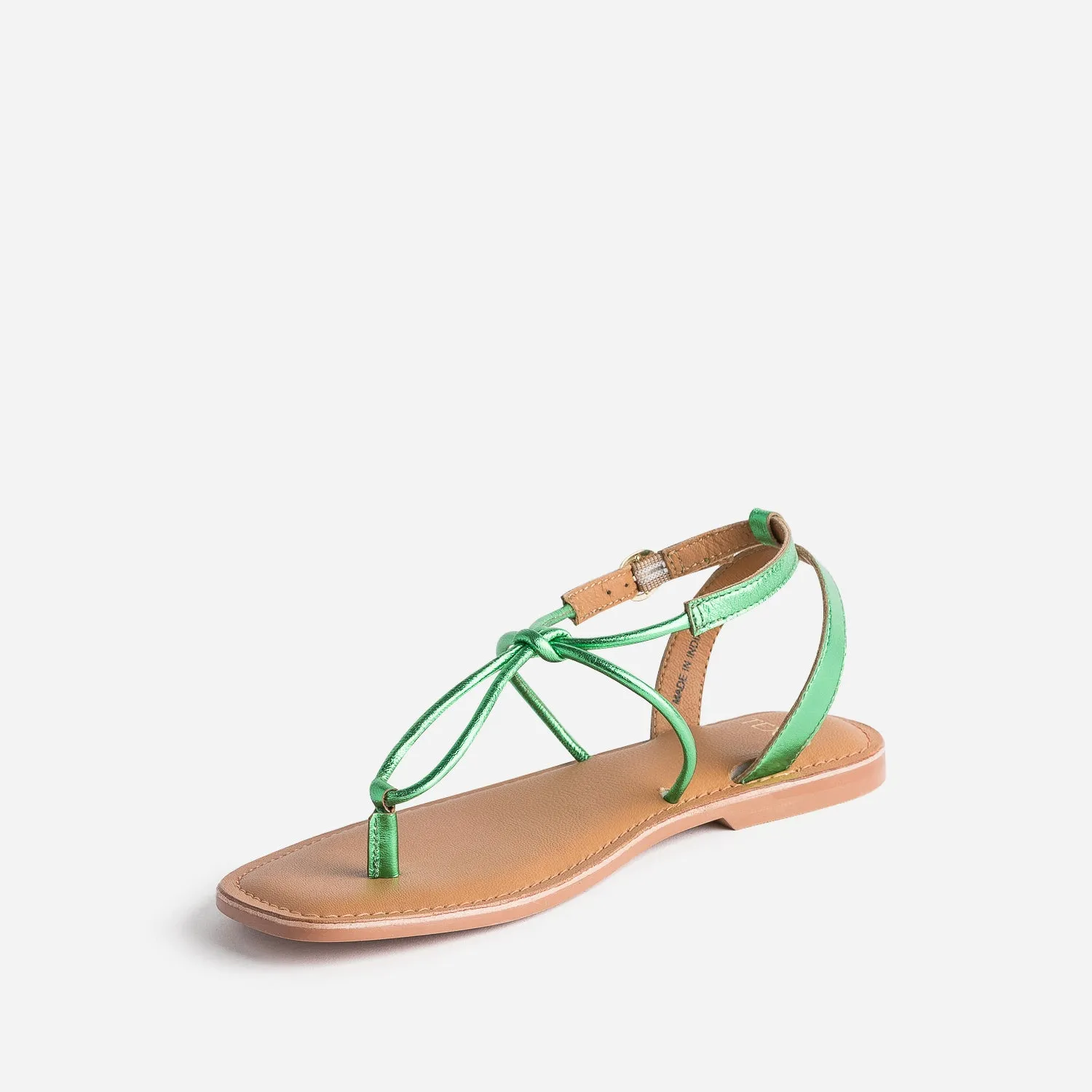 Sandale-tong TEXTO verte en cuir métallisé - Eram Femme | ERAM
