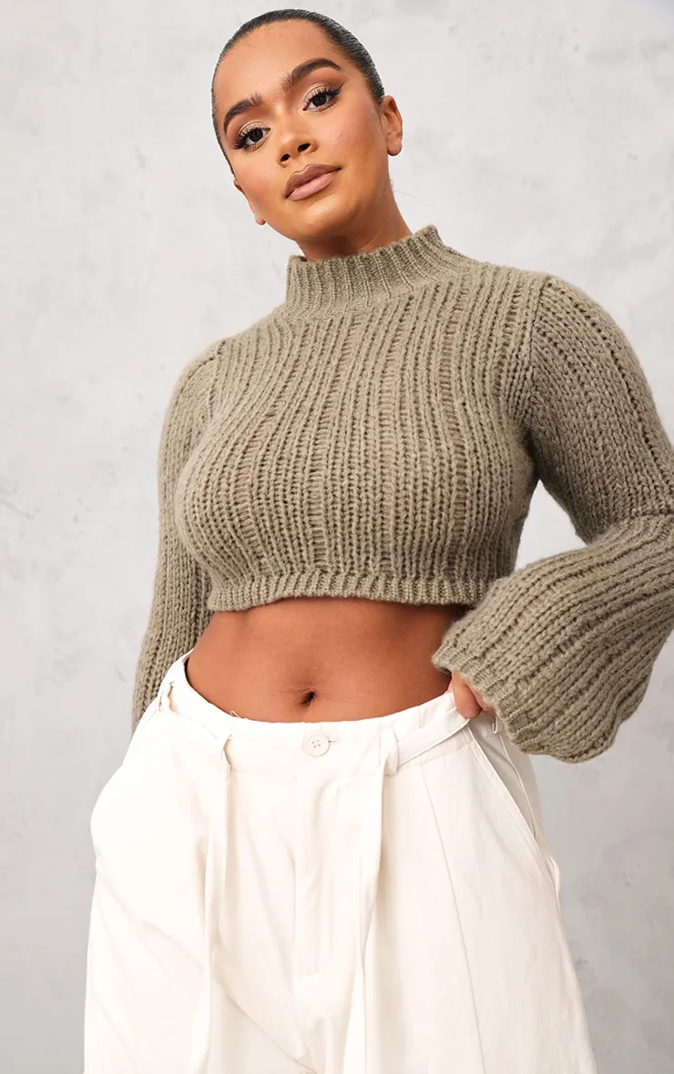 Shape Pull col montant en maille tricot vert olive