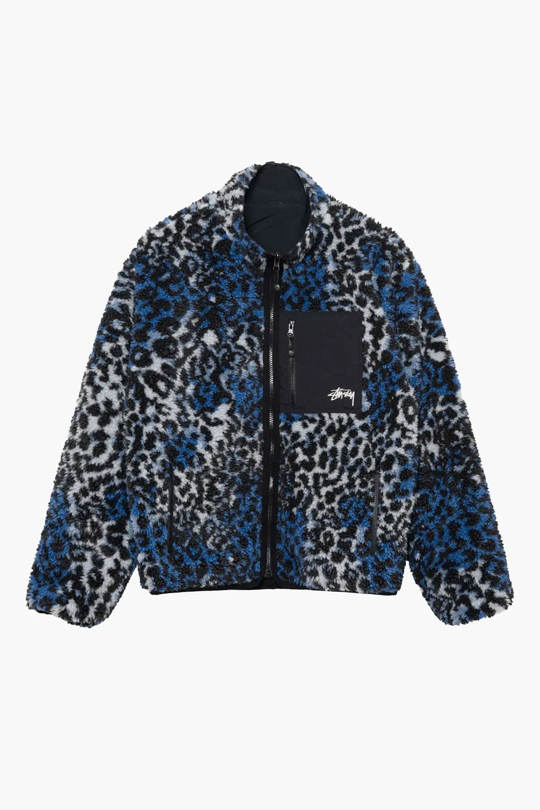 Stussy Sherpa reversible jacket Blue leopard - GRADUATE STORE