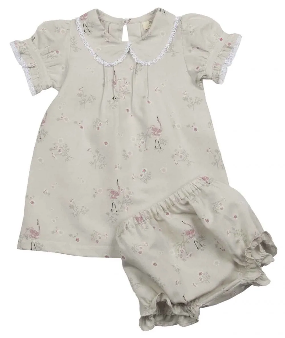 Suuky : Ensemble bébé lin imprimé Robe & bloomer - 100% Green