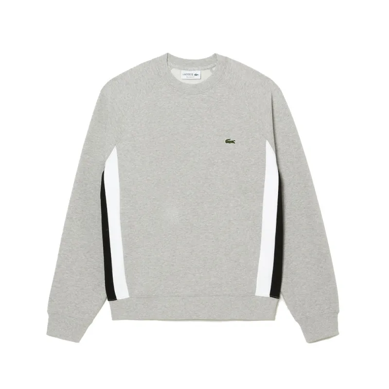 SWEATSHIRT COLOR-BLOCK LACOSTE EN MOLLETON GRATTÉ GRIS ET NOIR