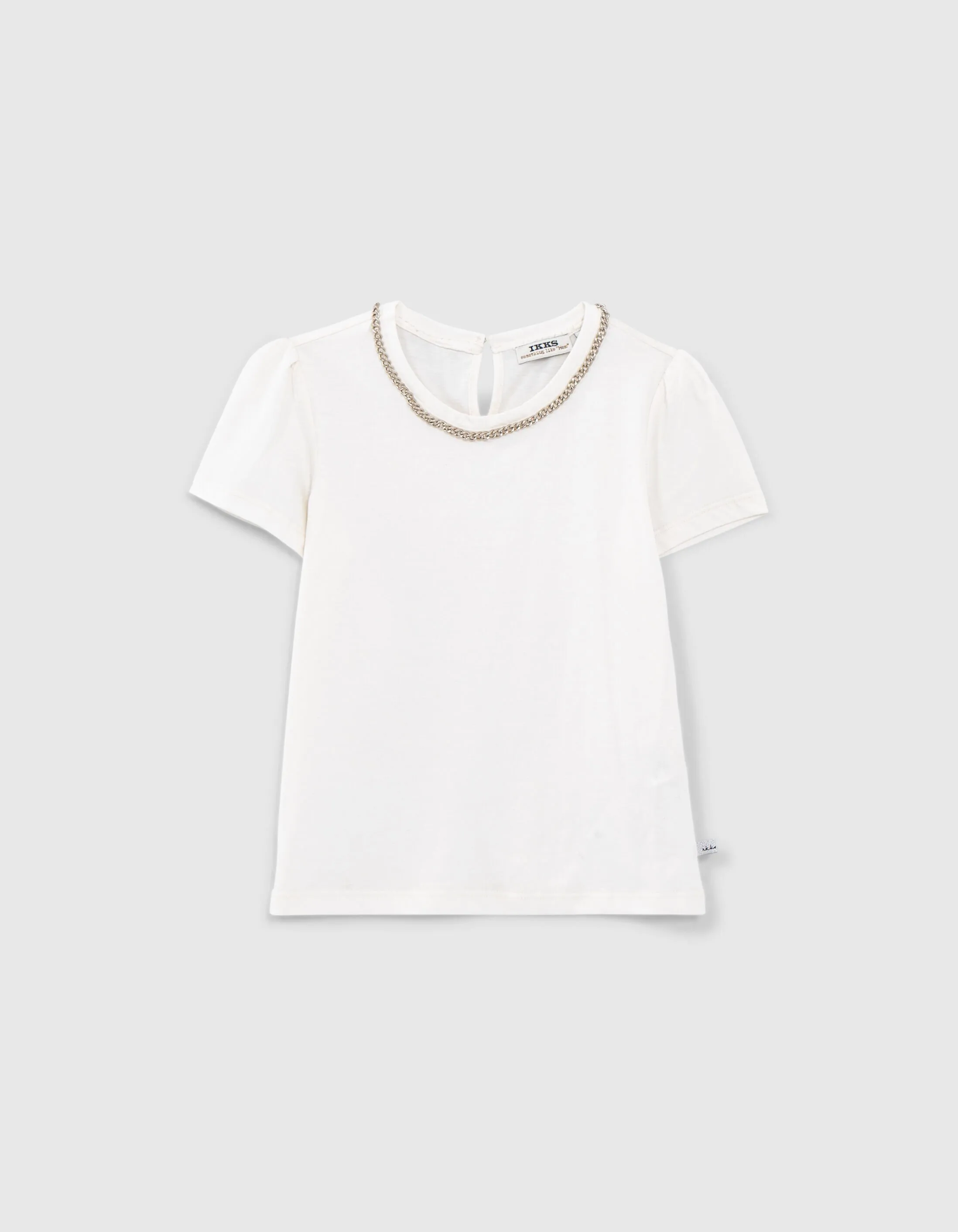 T-shirt blanc cassé col bijou fille