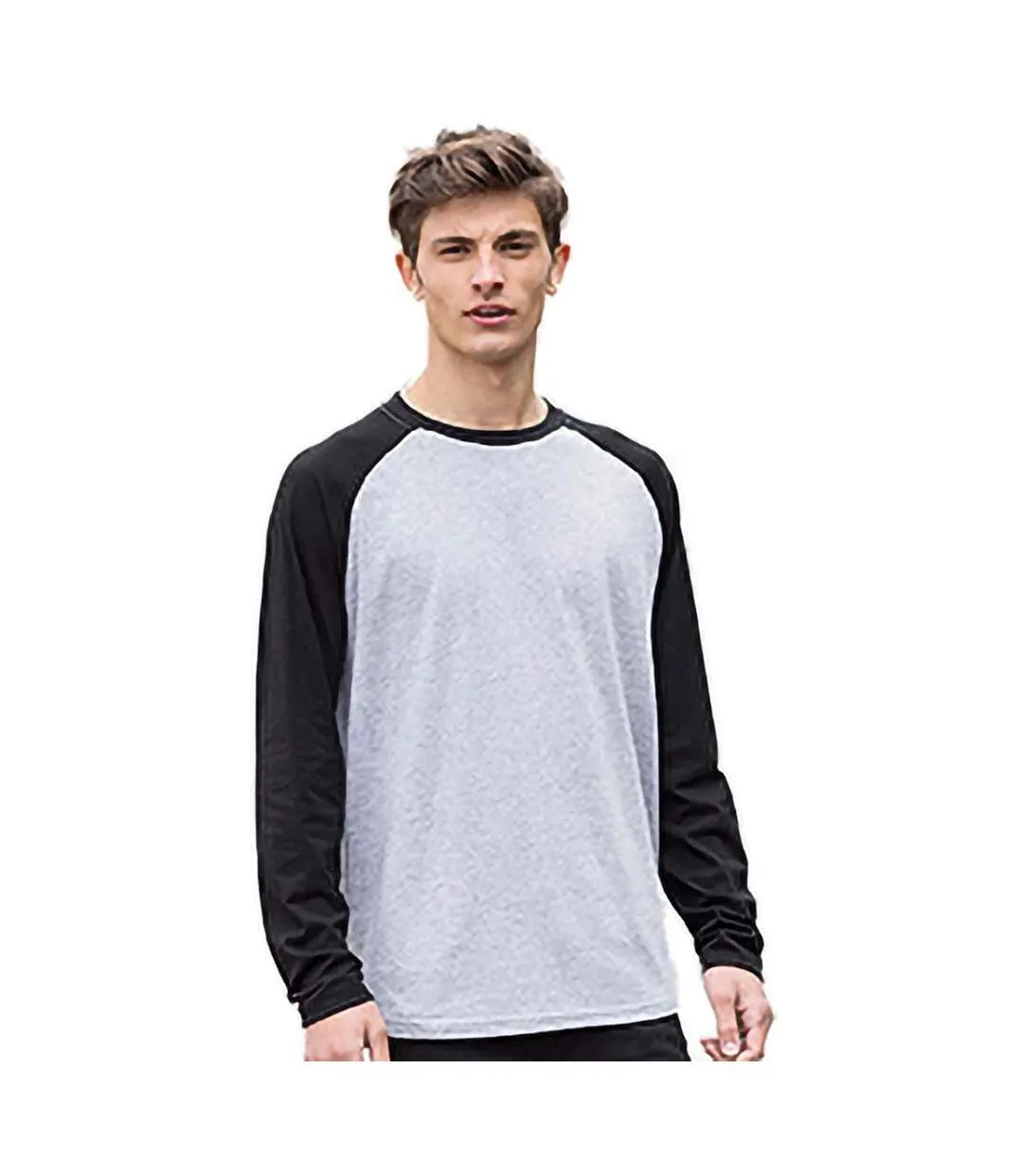 T-shirt manches longues homme gris chiné/noir Skinni Fit