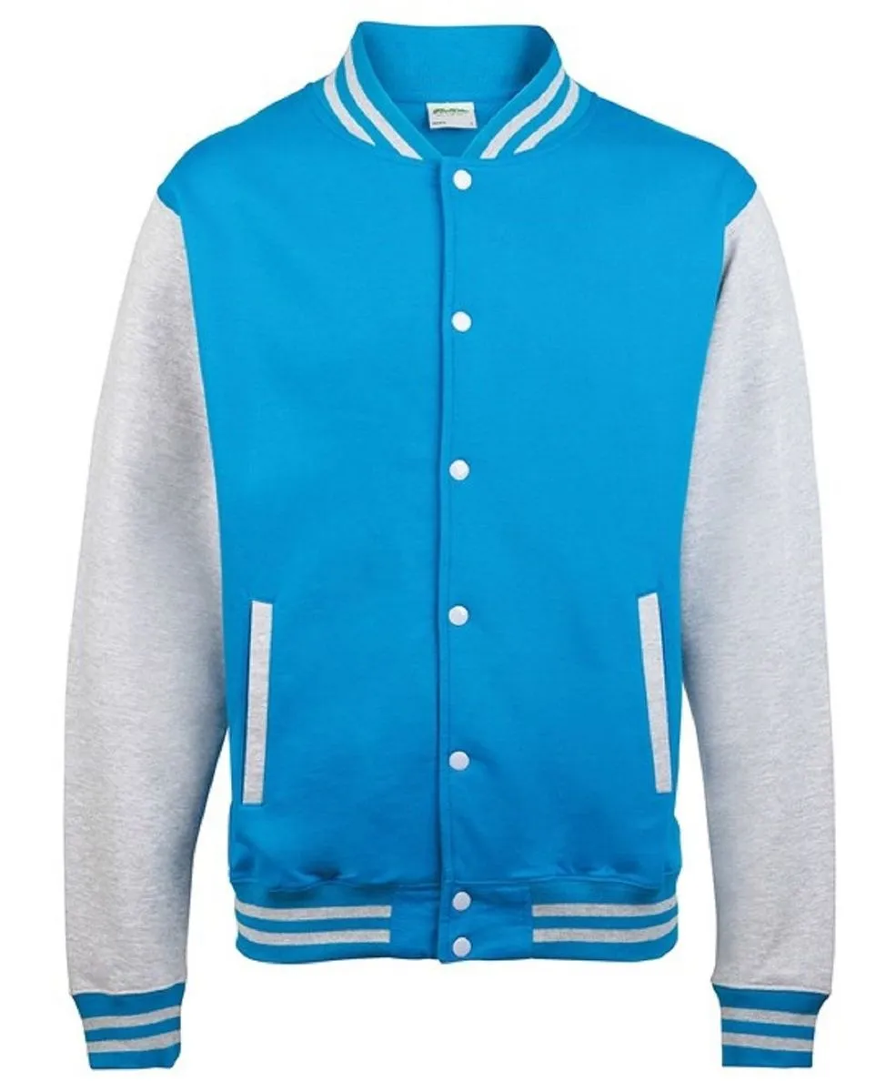 Veste teddy style collège américain université - JH043 - bleu saphir et gris chiné 